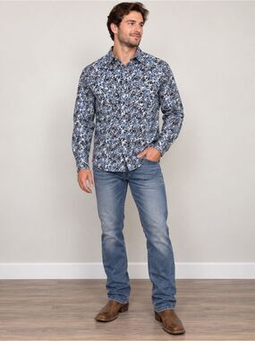 Men's Blue Paisley Button-Down Shirt - Long Sleeve